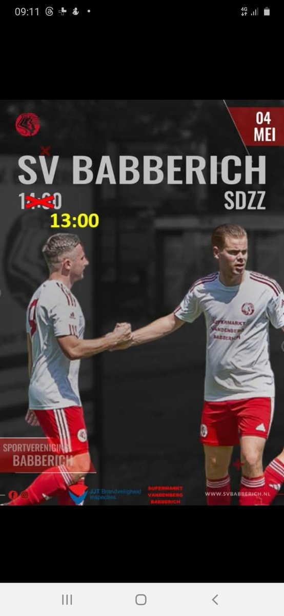 Aanstaande zondag is het aanvangstijdstip van de wedstrijd tegen <a href="/SDZZ_EEN/">SDZZ Zevenaar</a> met een uur vervoegd naar 13.00 uur zodat er nog gelegenheid is om na afloop rustig na te praten in de kantine of op het terras. De kantine sluit om 18.15 uur i.v.m #Dodenherdenking