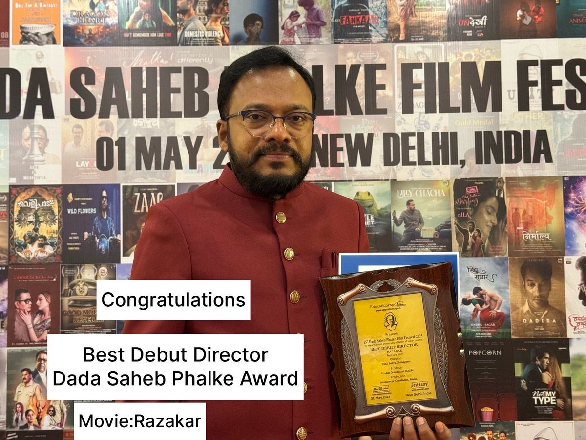 "Hi friends, I received the prestigious Dadasaheb Phalke Award for Best Debut Director for the movie Razakar. I'm grateful to all my friends who helped make this possible."