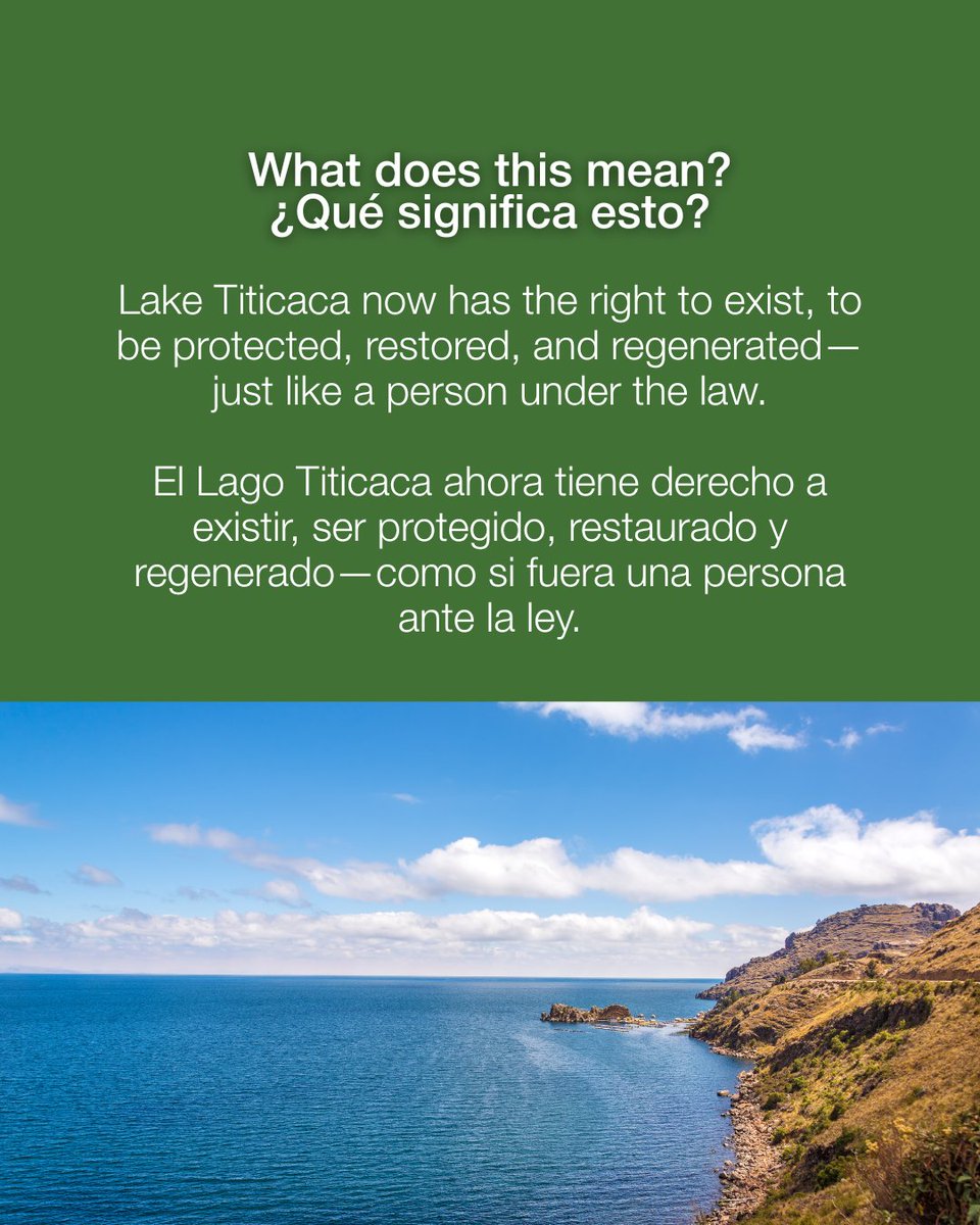 ✨ #RightsofNature news! The Regional Council of Puno, in Perú, has passed a historic ordinance recognizing Lake Titicaca as a subject of rights. This means the lake now holds its own rights: the right to exist, thrive, be restored, and regenerated. 🌊

Español abajo 👇