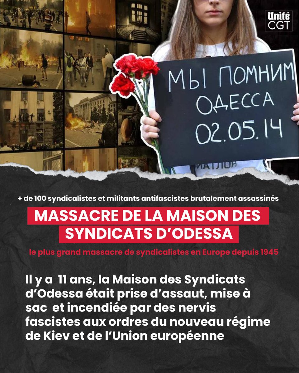 UniteCGT's tweet image. ⚫️ MASSACRE DE LA MAISON DES SYNDICATS D'ODESSA : NI OUBLI NI PARDON
#Justice #Vérité