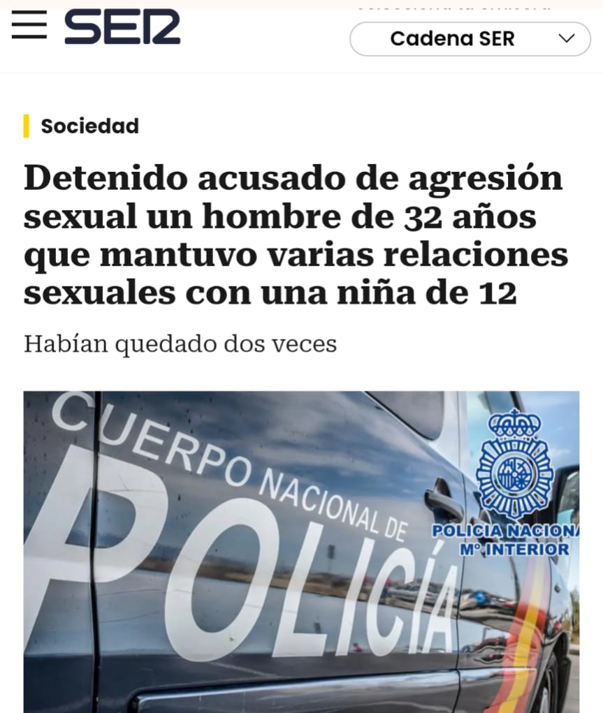 Este varón adulto de 32 años no "mantuvo varias relaciones sexuales" con una niña de 12 años, la violó en repetidas ocasiones. <a href="/La_SER/">Cadena SER</a>

El lenguaje juega un papel muy importante en cómo la sociedad entiende la violencia machista contra las mujeres y las niñas. Dejad de normalizar