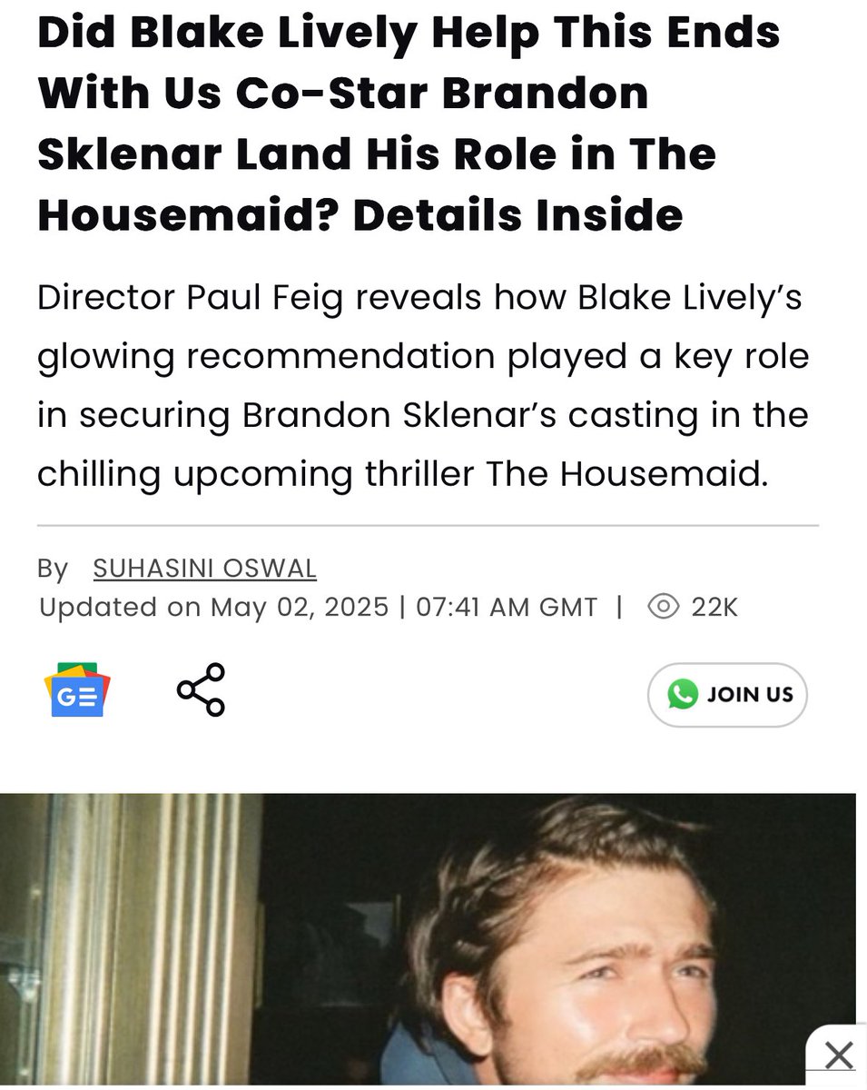 CJournalist24's tweet image. GOOD MORNING CITIZENS ☀️ Bringing back this thread from February where I called the obvious. BUT now  we have confirmation that Brandon SKLENAR was recommended to FEIG to star in HOUSEMAID by Blake LIVELY during reshoots of IEWU 🧐 Let's sleuth  the timeline CITIZENS ....🧵 ⬇️