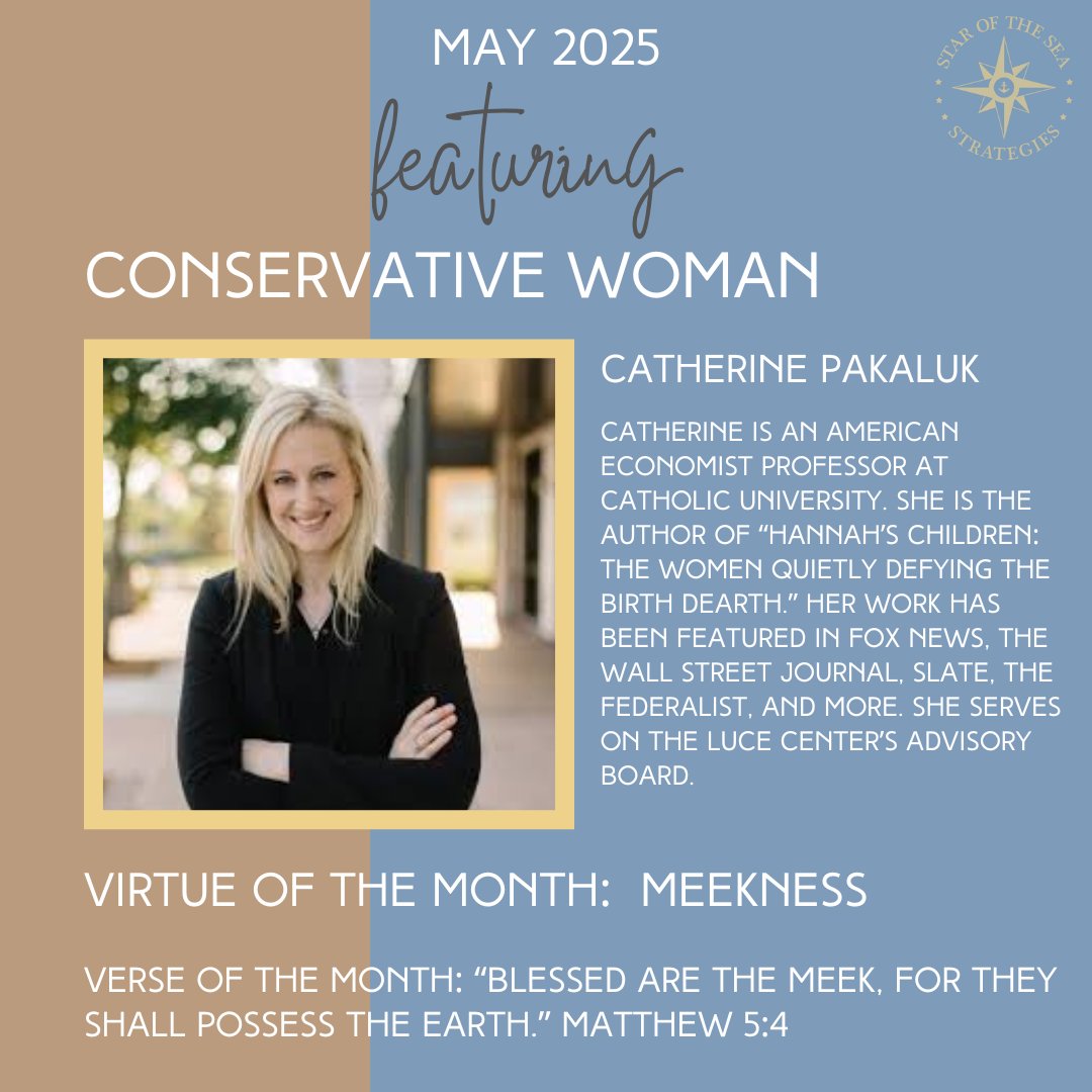 KatieLaneFL's tweet image. Welcome, May 2025! @cblwomen's 2025 Calendar features Catherine Pakaluk, @CRPakaluk. Catherine strongly resonated with me for many reasons. I hope you enjoy learning about her. Her book is now ordered!
#clareboothelucecenter
#conservativewomen
#meekness #Matthew5:4
