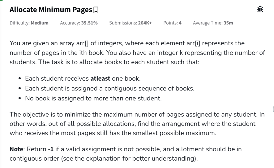 Shashank8839's tweet photo. 🚀 Day 34 of #geekstreak2025 @geeksforgeeks 
📘 Problem: Allocate Minimum Pages
📚 Divide books. Minimize stress. Maximize logic.#gfg160  #dsa #binarysearch #geeksforgeeks #javascriptdsa #placementprep #interviewprep #frontenddeveloper #devlife #codechallenge #bookallocation https://t.co/7GGTVFHqgJ
