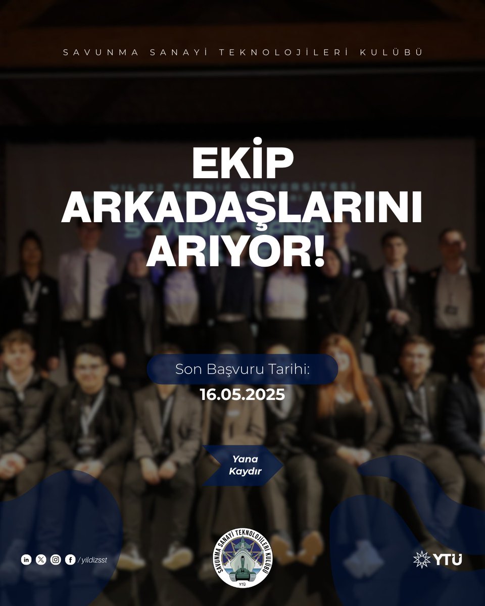 yildizsst's tweet photo. Savunma Sanayi Teknolojileri Kulübü yeni ekip arkadaşlarını arıyor! 

Ekibimizde yer alarak etkinliklerimizde görev almak, departmanlarımızda kurumsal iş hayatını deneyimlemek isteyen arkadaşlarımızı aramızda görmek için sabırsızlanıyoruz. 

Başvuru formu: https://t.co/j4CLScNPQu https://t.co/t2u3minGMZ