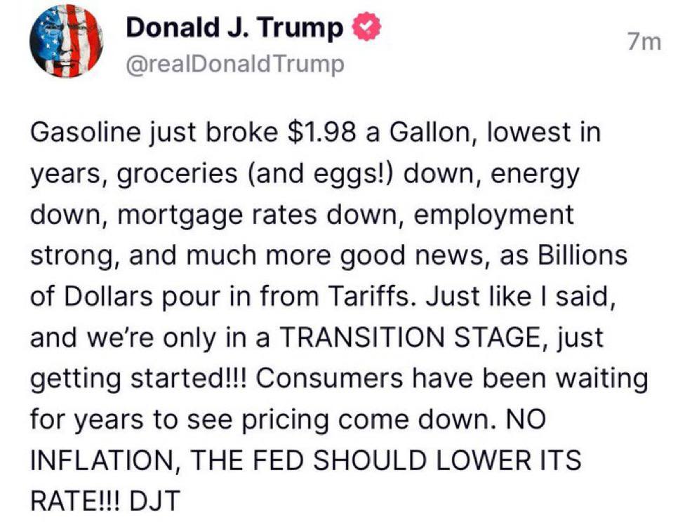 CryptoWhistle9's tweet photo. Trump says there’s “no inflation” and calls on the Federal Reserve to lower interest rates. https://t.co/KL7SdEOaPX