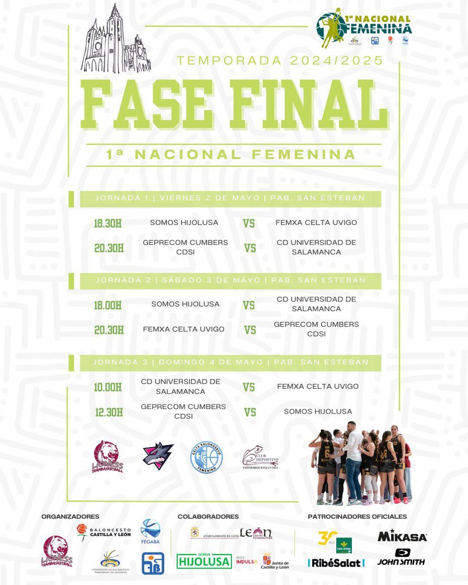 🏀PRIMERA NACIONAL FEMENINA🏀

Hoy comienza la F4 para nuestras chicas en tierras leonesas para conseguir 1 plaza que da derecho a jugar la fase final para subir a LF2.
<a href="/LionessBball/">Lioness Team Basketball</a> <a href="/baloncestoUSAL/">Baloncesto CDUS</a>
<a href="/Celtabaloncesto/">CELTA BALONCESTO</a> <a href="/sanidubasket/">CDSI Sanidu baloncesto</a> ¡¡¡Suerte chicas!!!💪

#sanidu 💗🖤🐺
