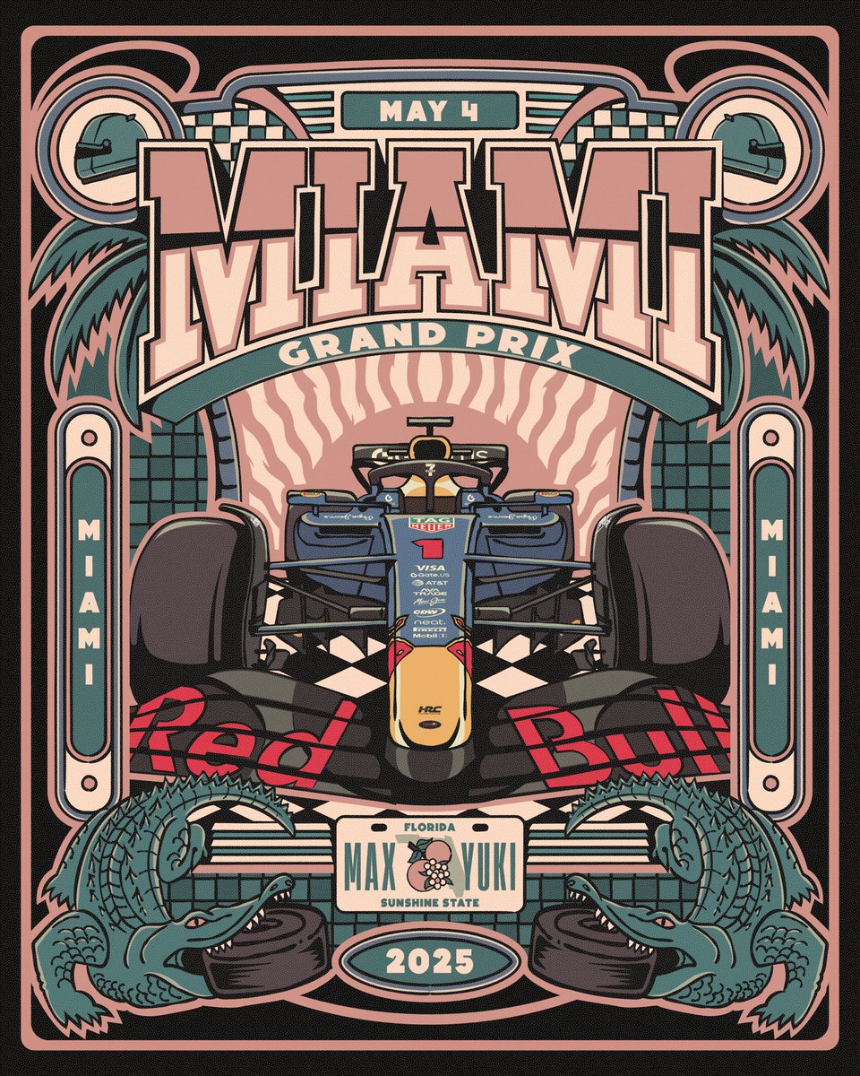 Nick (@chuangraphics) on Twitter photo Latest work for <a href="/redbullracing/">Oracle Red Bull Racing</a> ๐บ๐ธโ๏ธ
Race week in Vice City! Experimenting a different color scheme with more tone down pinks and yes, gotta include the gator greens ๐
#smsports #f1 #illustration #MiamiGP Latest work for <a href="/redbullracing/">Oracle Red Bull Racing</a> ๐บ๐ธโ๏ธ
Race week in Vice City! Experimenting a different color scheme with more tone down pinks and yes, gotta include the gator greens ๐
#smsports #f1 #illustration #MiamiGP