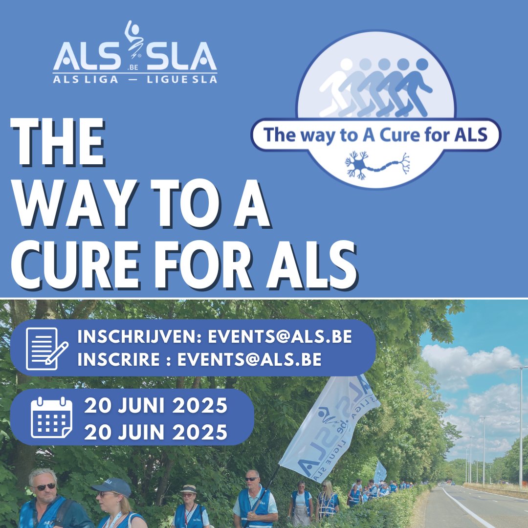 ALSBelgium's tweet photo. Op 20 juni wandelen we opnieuw samen met pALS, families & onderzoekers tijdens ‘The Way to a Cure for ALS’ 💙
Een tocht van 3 km, 1 dag vóór #GlobalALSDay.
De ALS Liga viert 30 jaar! 🎉
🔗 https://t.co/Qe55OcKgX3
Samen maken we het verschil!
#ALS #ALSLiga #WayToACure #SamenSterk https://t.co/pKYZEgu8OW