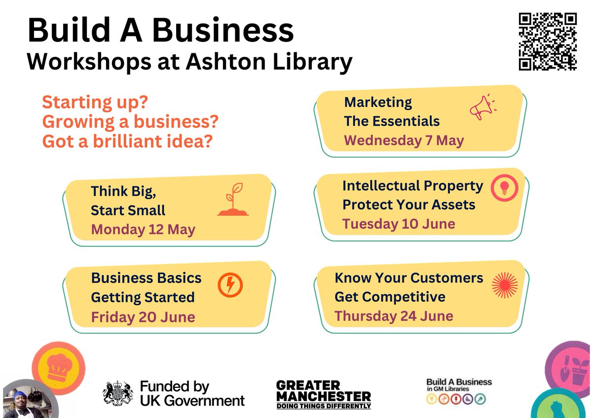 TamesideLibrary's tweet image. Free Build a Business Workshops at Ashton library starting from next week!
Learn about business basics, customer and market research, intellectual property, and marketing. Whatever your business plans or ideas, these workshops are for you!
#Startup #workshop #BuildABizGM #UKSPF