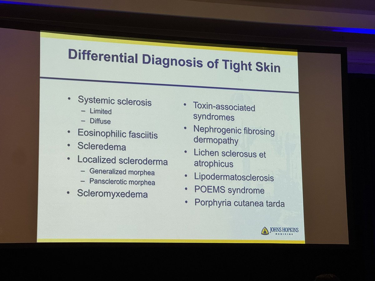DDX of SSc by Dr L Hummers. 
Potential #RheumBoard question… look at photos and be able to distinguish the features. #CCRE25
