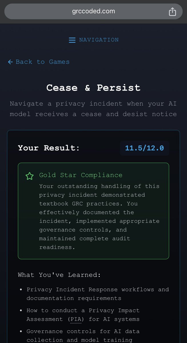 truly_AD's tweet photo. Earlier this week, someone stole my course content, so I sent them a Cease and Desist .

To show what this could look like in GRC, I gamified it 🙂‍↔️

You`ll learn how to investigate data misuse, assess risk, draft responses, and close governance gaps .

Now live on: https://t.co/XYY4cC0A67