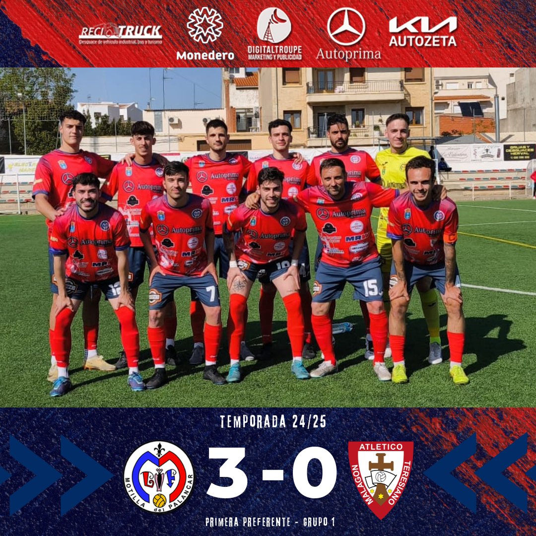 ¡VICTORIA!😃👏

Partidazo de los nuestros ante un rival difícil, pese a lo abultado del marcador, el equipo consiguió abrir la lata en el minuto 40 y no volvería a marcar hasta la recta final del encuentro. 

✅Motilla CF 3️⃣
🆚Atlético Teresiano 0️⃣

¡VAMOS MOTILLA CF!⚽💪