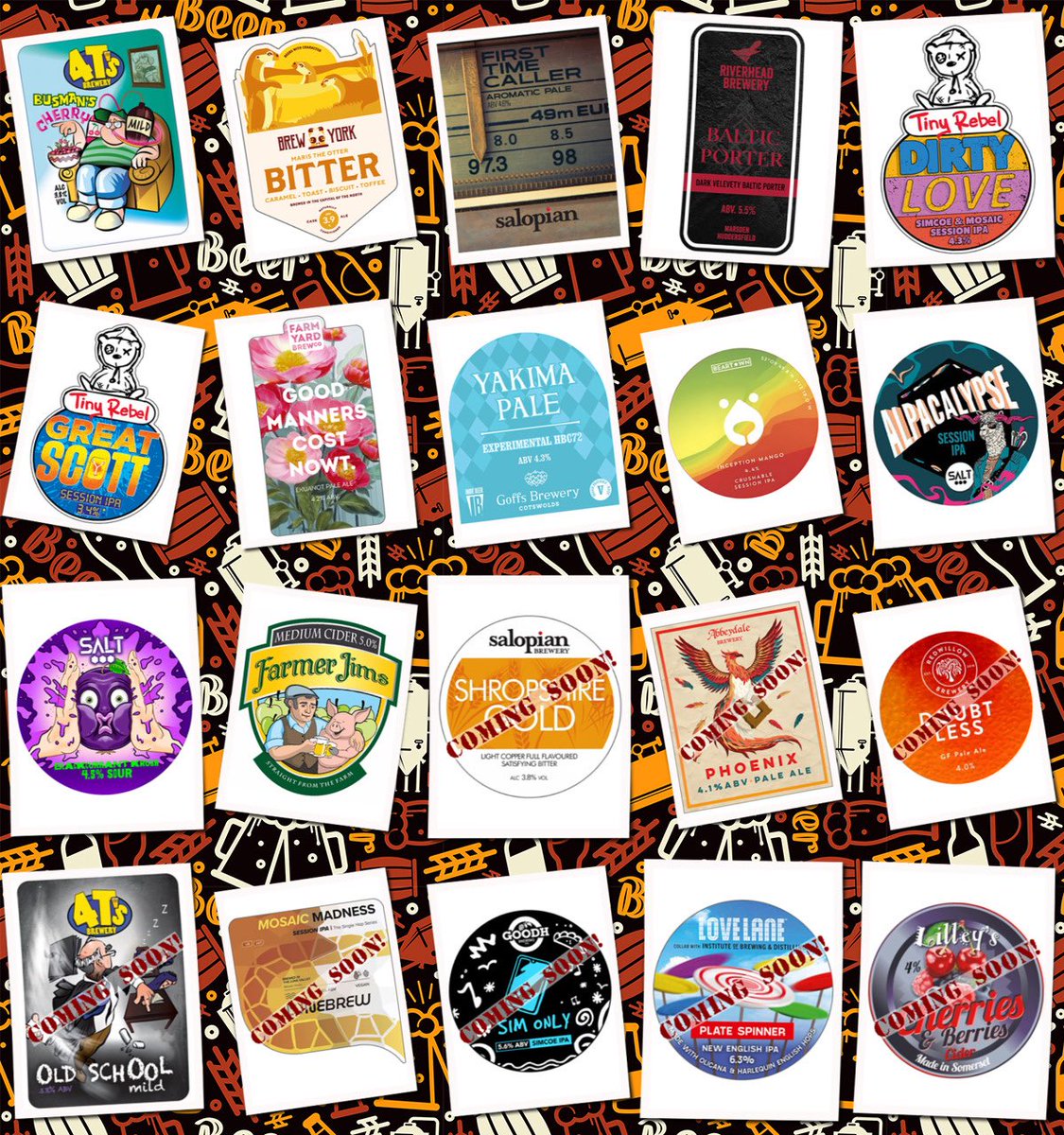 The Tavern Sports Bar (@tavern25) on Twitter photo On the bar today!
Beer Board: bit.ly/32Sqwmy
<a href="/4tsbrewery/">4T's Brewery</a> <a href="/brewyorkbeer/">Brew York</a> <a href="/SalopianBrewery/">Salopian Brewery</a> <a href="/RiverheadBrewer/">Riverhead Brewery</a> <a href="/tinyrebelbrewco/">Tiny Rebel</a> <a href="/farmyardbrewco/">Farm Yard Brew Co</a> <a href="/GoffsBrewery/">Goffs Brewery</a> <a href="/BeartownBrewery/">Beartown Brewery</a> <a href="/SaltBeerFactory/">SALT</a> #FarmerJimsCider
#RealAleFinder On the bar today!
Beer Board: bit.ly/32Sqwmy
<a href="/4tsbrewery/">4T's Brewery</a> <a href="/brewyorkbeer/">Brew York</a> <a href="/SalopianBrewery/">Salopian Brewery</a> <a href="/RiverheadBrewer/">Riverhead Brewery</a> <a href="/tinyrebelbrewco/">Tiny Rebel</a> <a href="/farmyardbrewco/">Farm Yard Brew Co</a> <a href="/GoffsBrewery/">Goffs Brewery</a> <a href="/BeartownBrewery/">Beartown Brewery</a> <a href="/SaltBeerFactory/">SALT</a> #FarmerJimsCider
#RealAleFinder
