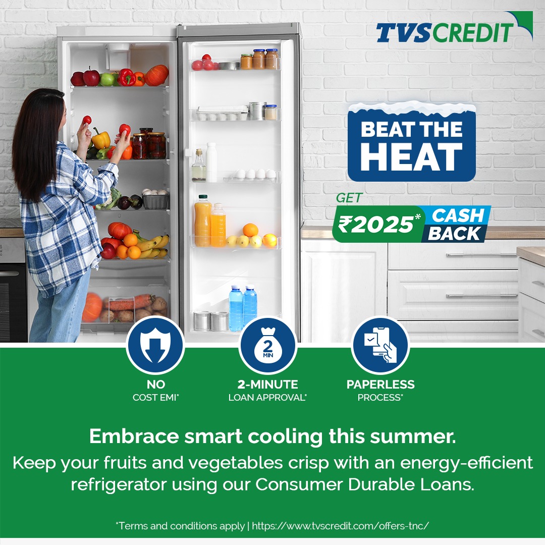 Ditch the traditional methods of cooling and storing food and upgrade to an energy efficient refrigerator with our consumer durable loans.
Enjoy Rs 2025 cashback on the purchase of a refrigerator with our consumer durable loans. 
To learn more visit tvscredit.com/loans/consumer…
T&amp;C