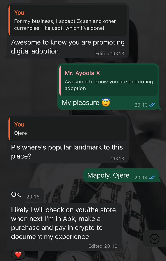 CJfrankie_13's tweet image. We’re global 🎉
So yesterday, I got this text from Mr. XYZ, who stumbled across my business on the @ZcashNigeria X account; He’d be visiting ABK soon and yeah, purchasing FibeeCups with crypto 😅
To the moon 🌙 @Zcash @ZecHub
#Crypto #ZEC #Privacyisnormal #Zcash