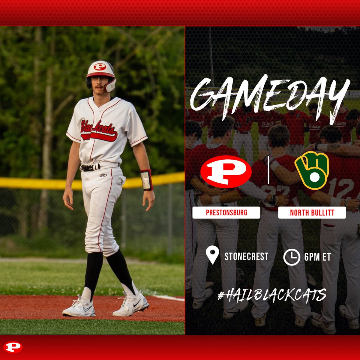 GAMEDAY!!!

We welcome powerhouse out of the 6th Region, North Bullitt to Prestonsburg tonight for the first matchup between the two schools in 12 years. 

🆚 North Bullitt
📍 Stonecrest Baseball Complex
⏰ 6:00pm EST
📊📺 web.gc.com/teams/EcfDpmYG…
#️⃣ #GAMEDAY #HailBlackcats
