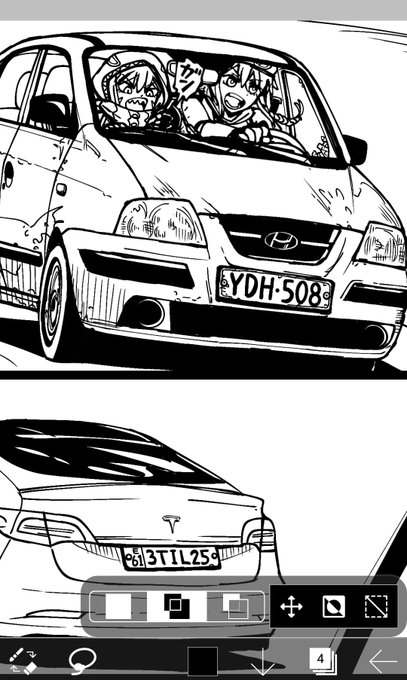 直線的なデザインでも表面は意外と曲線なので描く時に意識したい所。
最近の車は曲線すぎて描くのが難しくて避けがち(本音) 