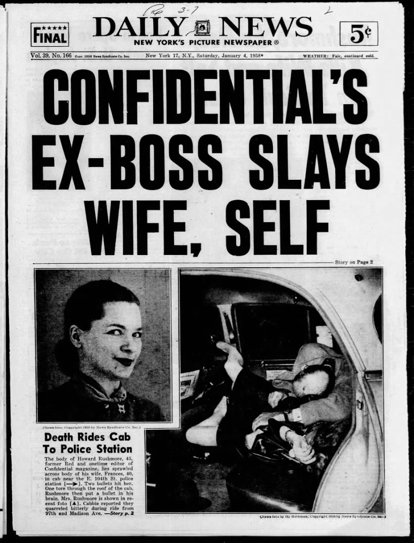 Michael C Moynihan (@mcmoynihan) on Twitter photo Re: the wild life of Howard Rushmore. This is The Daily News cover referenced in the clip from <a href="/moynihanreport/">The Moynihan Report</a> (correction that it was his wife, not girlfriend) Re: the wild life of Howard Rushmore. This is The Daily News cover referenced in the clip from <a href="/moynihanreport/">The Moynihan Report</a> (correction that it was his wife, not girlfriend)