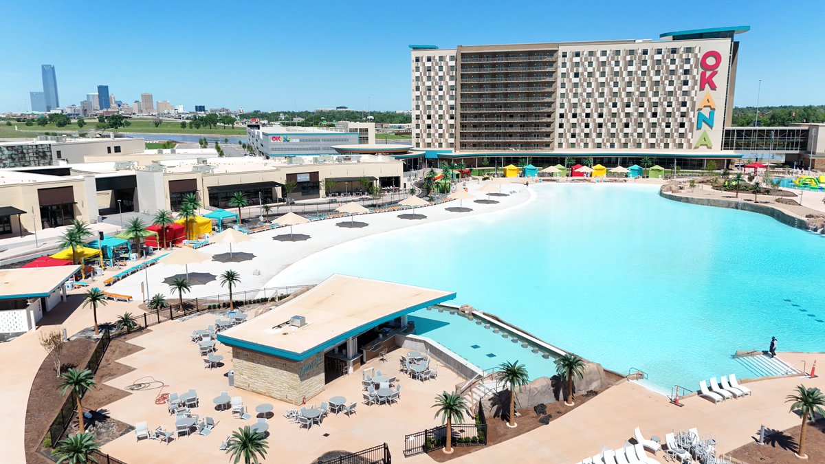OKCTalk's tweet photo. The indoor waterpark, restaurants, and hotel are already a big hit at OKANA.

Later this month, the huge outdoor lagoon will open with more restaurants, sandy beach, slide pool, dive pool, WIBIT course, and a swim-up bar. https://t.co/N2cTgm7p4G
