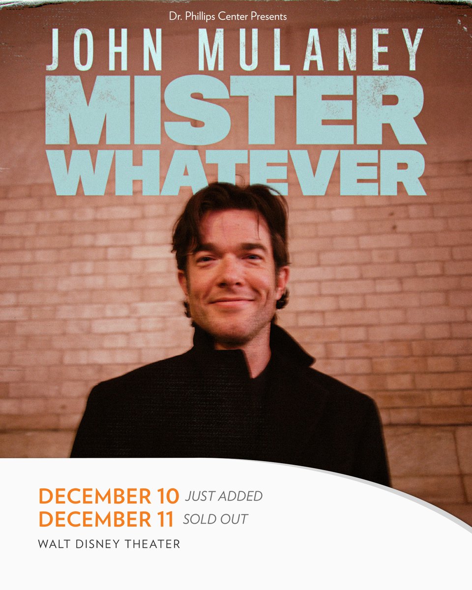 NEW SHOW ADDED

Due to the popularity, we have added a second show on December 10.

Comedian John Mulaney is hitting the road with his Mister Whatever tour, heading to Walt Disney Theater December 10 &amp; 11.

bit.ly/4k6flf3