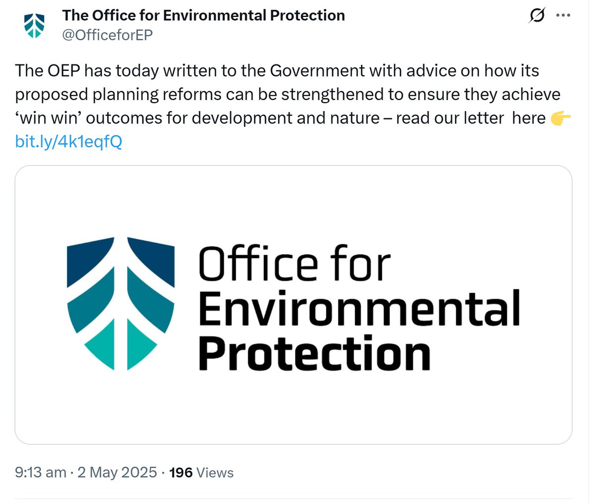 <a href="/RosieP4/">Rosie P 🦇 🦎 🕷️ 🦭 🐌 🍃🌳🚲💧</a> <a href="/AngelaRayner/">Angela Rayner</a> The OEP has just written to #Labour to tell them their bill is a 'regression' for environmental protection...not sure what the implications of this are, but hopefully it will mean they are forced to change the bill...
