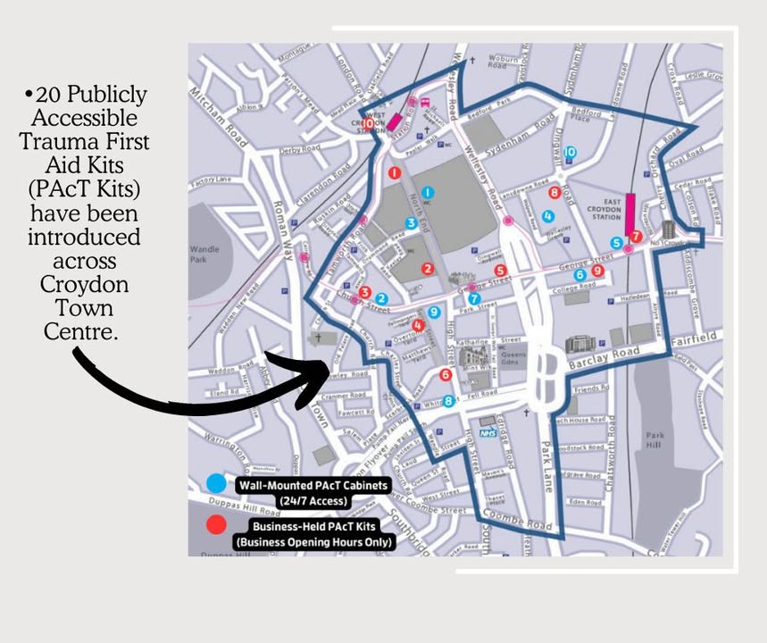 MPSCroydon's tweet image. 💙 LIFE-SAVING TRAUMA KITS INSTALLED
A new initiative by Croydon-based charity JFJ Foundation, in partnership with Croydon Town Centre Metropolitan Police, Croydon BID & Croydon Council, introduces 20 publicly accessible kits across Croydon Town Centre ➡️ bit.ly/3Gck6F8