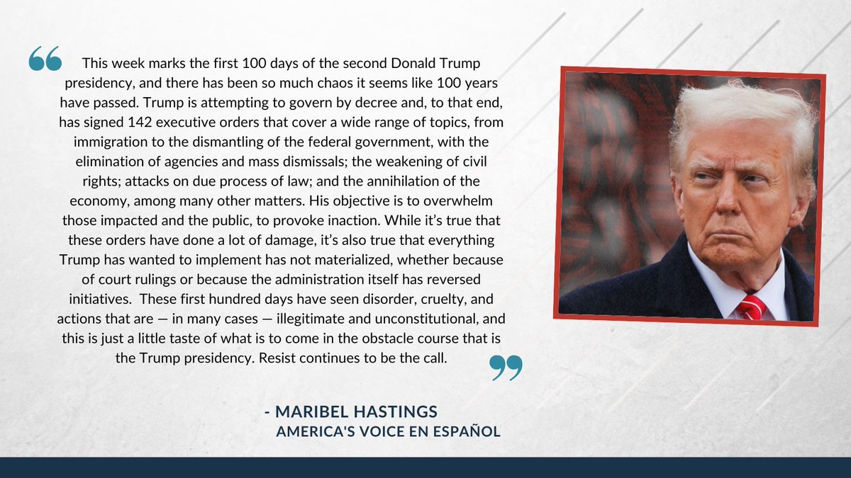 America's Voice (@americasvoice) on Twitter photo In her weekly column, <a href="/maribelhastings/">Maribel Hastings</a> writes that the chaos and cruelty of Trump's first 100 days in office make it feel like 100 years
buff.ly/NkwOjXP In her weekly column, <a href="/maribelhastings/">Maribel Hastings</a> writes that the chaos and cruelty of Trump's first 100 days in office make it feel like 100 years
buff.ly/NkwOjXP