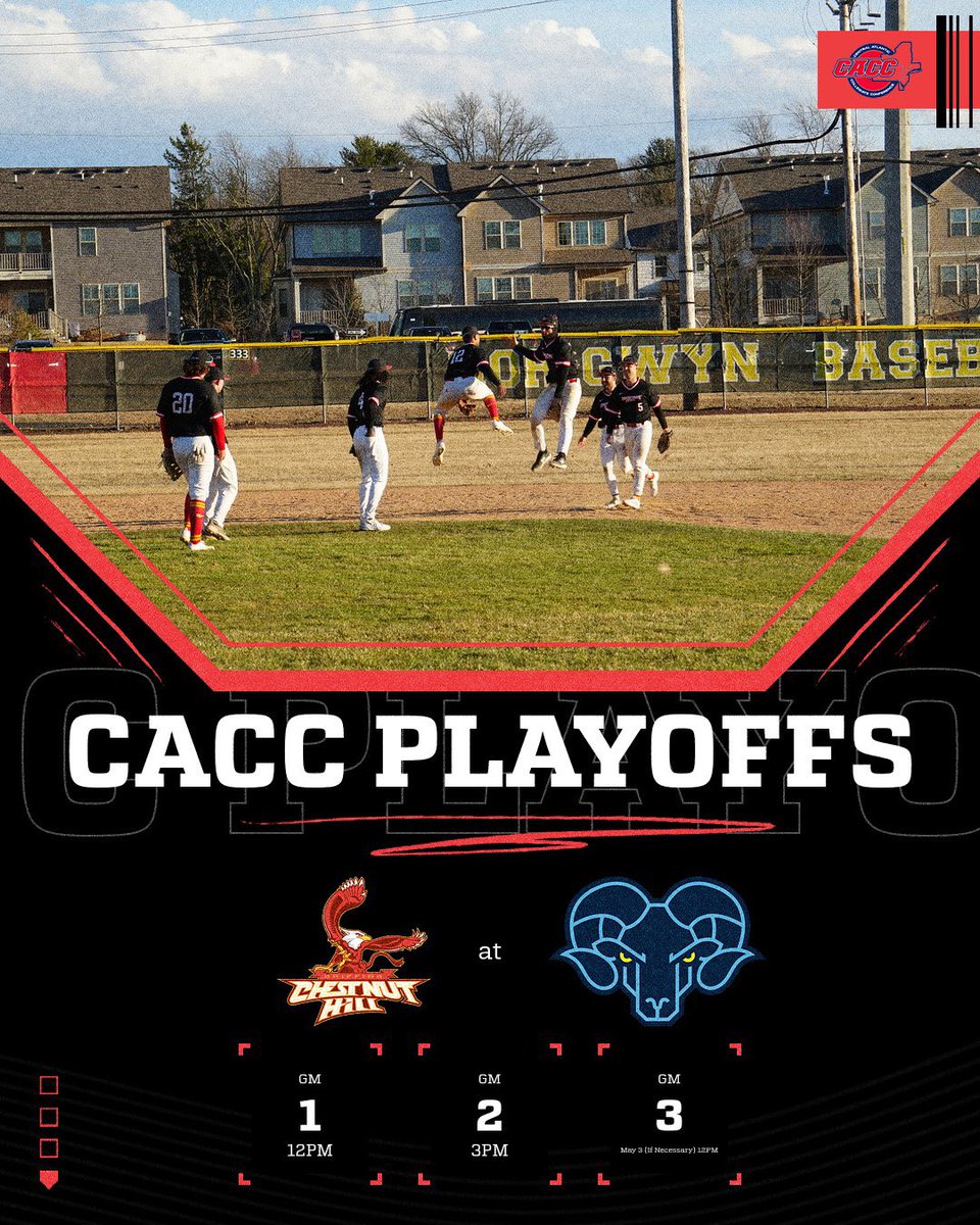 CHC Baseball (@chcbaseball) on Twitter photo 𝑾𝒆’𝒓𝒆 𝑰𝒏!
Playoff Action Starts Today! The Boys Travel To Jefferson University For The First 2 Games Of CACC 1st Round Action. First Pitch Of Game 1 Set For Noon!
#GoGriffs
<a href="/CHCAthletics/">Chestnut Hill College Athletics</a> | <a href="/divIIbaseball/">D2 Baseball</a> | <a href="/PGordonPBR/">Patrick Gordon</a> | <a href="/CACC01/">Central Atlantic Collegiate Conference</a> 𝑾𝒆’𝒓𝒆 𝑰𝒏!
Playoff Action Starts Today! The Boys Travel To Jefferson University For The First 2 Games Of CACC 1st Round Action. First Pitch Of Game 1 Set For Noon!
#GoGriffs
<a href="/CHCAthletics/">Chestnut Hill College Athletics</a> | <a href="/divIIbaseball/">D2 Baseball</a> | <a href="/PGordonPBR/">Patrick Gordon</a> | <a href="/CACC01/">Central Atlantic Collegiate Conference</a>
