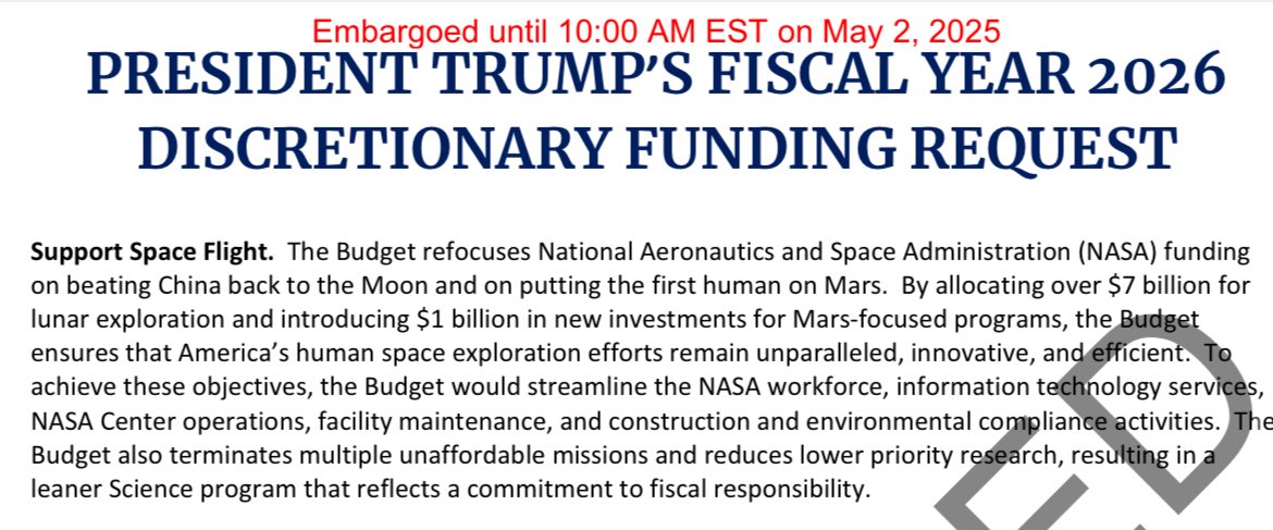 Will be interesting to see what this looks like, but human spaceflight programs likely to be the big winners this year