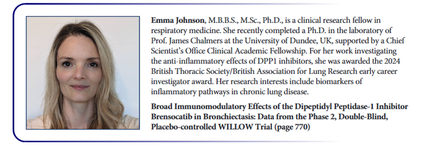 James D Chalmers (@profjdchalmers) on Twitter photo Thank you <a href="/ATSBlueEditor/">ATS Blue Journal</a> for highlighting the brilliant <a href="/emma_d_johnson/">Emma Johnson</a> as an emerging investigator in this months Blue Journal for her groundbreaking work on anti-inflammatory treatments for bronchiectasis
#proud
#simplythebest Thank you <a href="/ATSBlueEditor/">ATS Blue Journal</a> for highlighting the brilliant <a href="/emma_d_johnson/">Emma Johnson</a> as an emerging investigator in this months Blue Journal for her groundbreaking work on anti-inflammatory treatments for bronchiectasis
#proud
#simplythebest