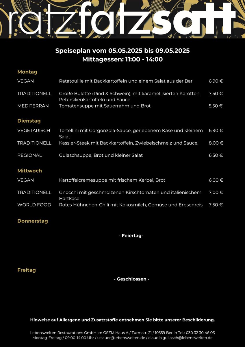 Unsere Karte für nächste Woche. Wir freuen uns auf euren Besuch!
#ratzfatzsatt
