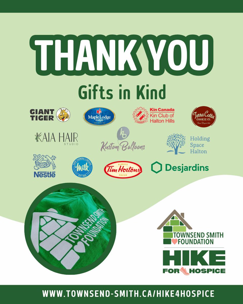 🌿 A heartfelt thank you to these amazing local businesses for their generous Gifts in Kind support at this year’s Hike for Hospice! 🏃‍♀️💚

Your support means the world to us. Together we will build a hospice.

#TownsendSmithFoundation #Hike4Hospice #NorthHalton
