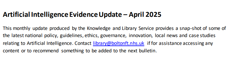 Boltonft library (@libraryboltonft) on Twitter photo To aid your #learningatwork did you know <a href="/LibraryBoltonft/">Boltonft library</a> produces a range of current awareness bulletins on health inequalities, workforce and AI? To receive any of these or discuss the development of further bulletins email library@boltonft.nhs.uk To aid your #learningatwork did you know <a href="/LibraryBoltonft/">Boltonft library</a> produces a range of current awareness bulletins on health inequalities, workforce and AI? To receive any of these or discuss the development of further bulletins email library@boltonft.nhs.uk
