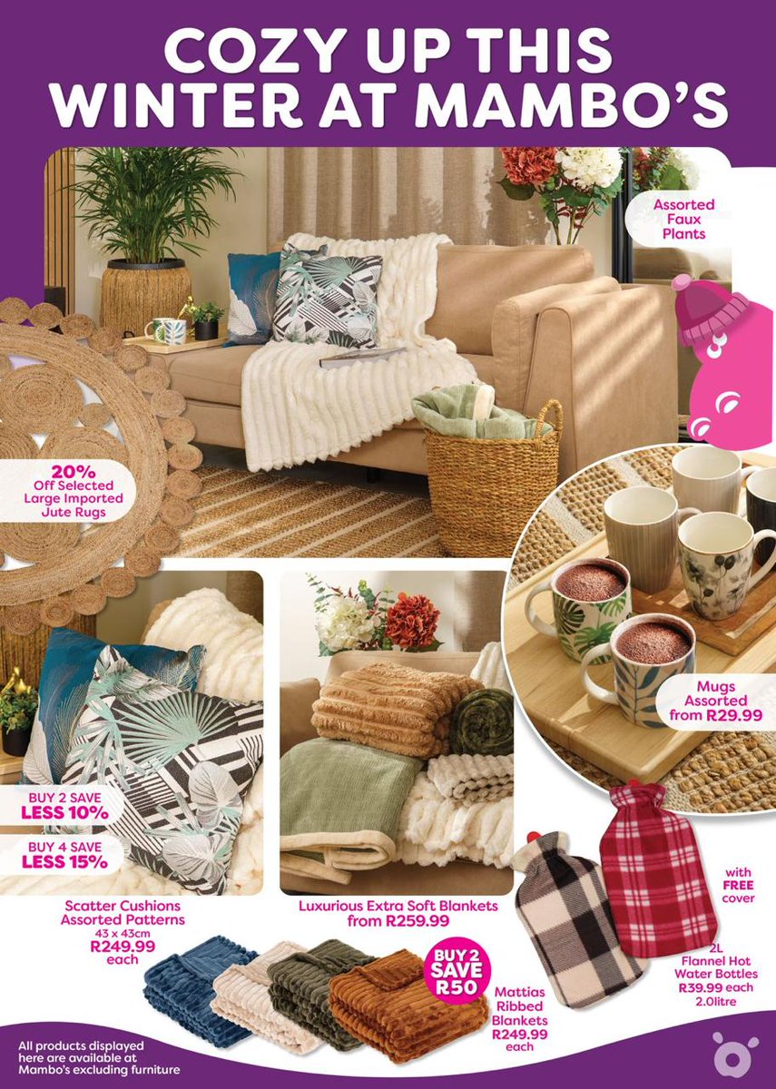 WIN 1 of 5 x R1000 vouchers from <a href="/Mambossandh/">Mambo's Storage & Home</a>!
Shop at Castle Gate Pretoria or Alberton, snap your till slip or a cool pic and you’re entered!
#MambosGiveaway

Tag <a href="/Mambossandh/">Mambo's Storage & Home</a> and use Mambos Giveaway