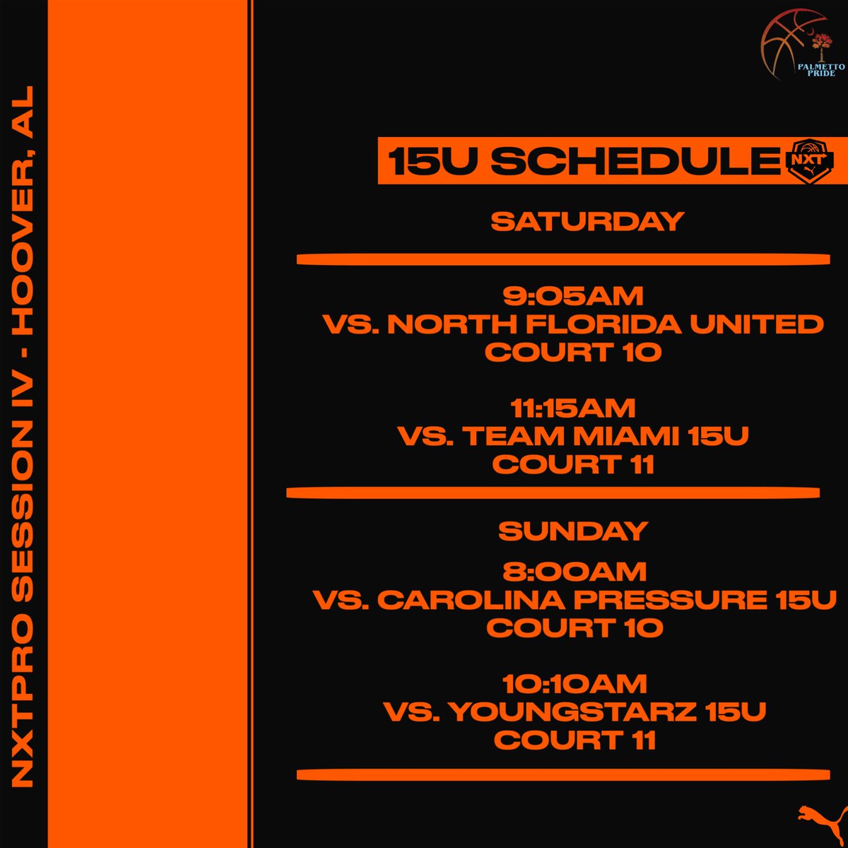 schedule for this weekend <a href="/PRO16League/">PRO16/NXTPRO League</a> <a href="/NxtProHoops/">NXTPRO Hoops</a> <a href="/PrepHoops/">Prep Hoops 🏀</a> <a href="/PalmettoPrideBB/">Palmetto Pride Basketball</a>