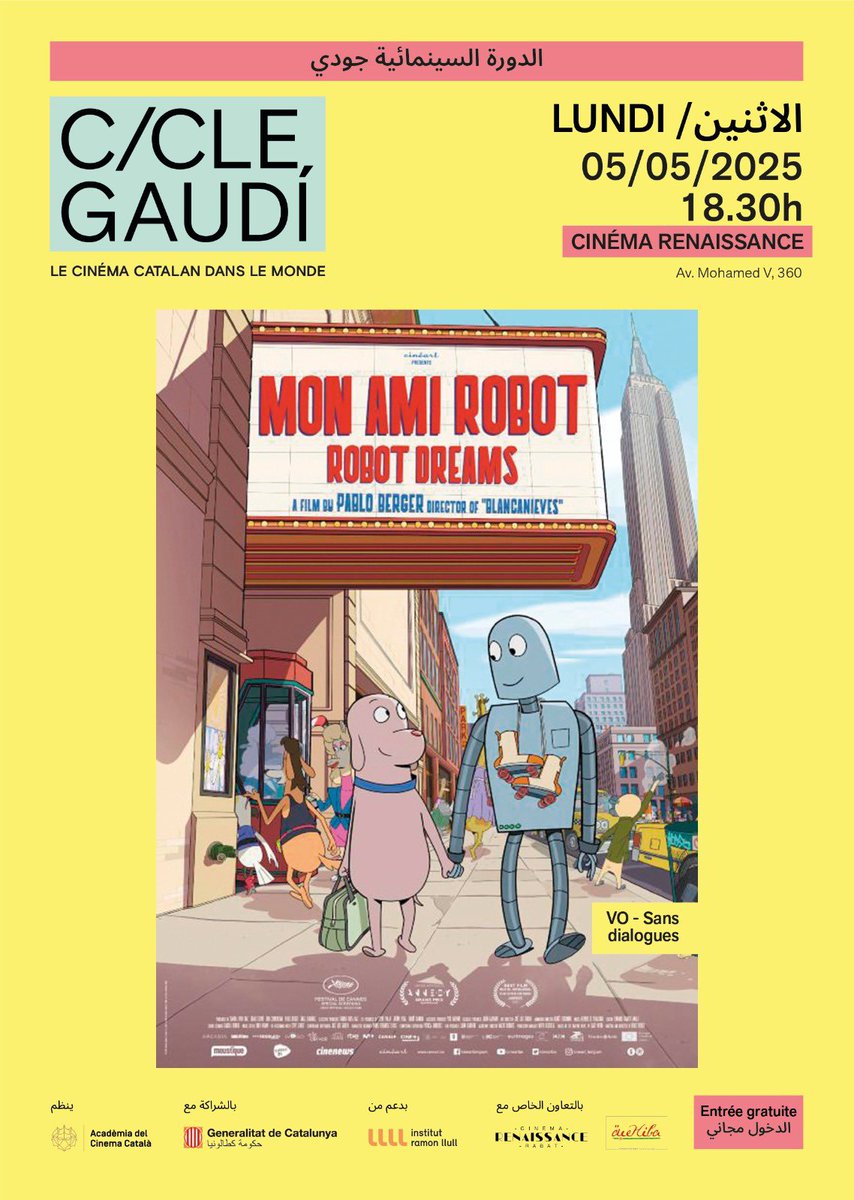 🎬 2e séance du Cycle de Cinéma Gaudí : ROBOT DREAMS, un film catalan d’animation sur l’importance de l’amitié

Plongez dans le rythme du New York des années 80 à travers cette œuvre de Pablo Berger, présentée à Cannes

📅 5 mai
🕡 18h30
 📍 Cinéma Renaissance
 🎟️ Entrée gratuite