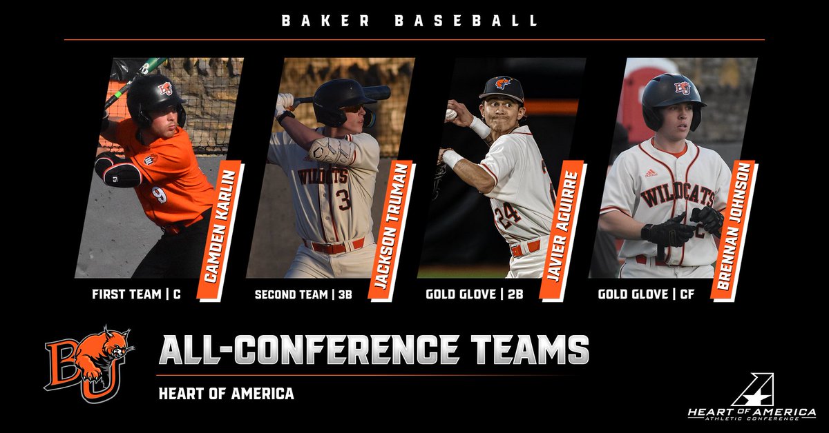 Baker Athletics (@bakerathletics) on Twitter photo Congrats to our All-Conference and Gold Glove honorees from <a href="/BakerUBaseball/">Baker Baseball</a>!
- Camden Karlin (1st Team)
- Jackson Truman (2nd Team)
- Javier Aguirre (Gold Glove)
- Brennan Johnson (Gold Glove)
#BakerBuildsChampions <a href="/HeartSportsNews/">Heart of America Athletic Conference</a> Congrats to our All-Conference and Gold Glove honorees from <a href="/BakerUBaseball/">Baker Baseball</a>!
- Camden Karlin (1st Team)
- Jackson Truman (2nd Team)
- Javier Aguirre (Gold Glove)
- Brennan Johnson (Gold Glove)
#BakerBuildsChampions <a href="/HeartSportsNews/">Heart of America Athletic Conference</a>