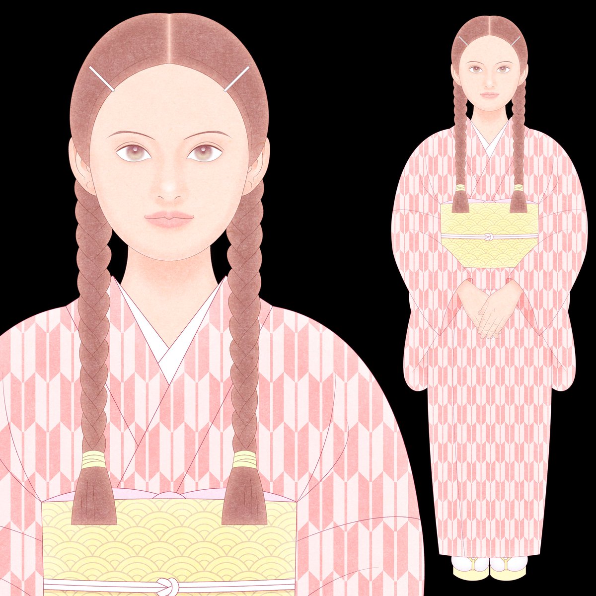 着物を着せてみる。 #朝ドラあんぱん  #朝ドラヒロイン #今田美桜イラスト #今田美桜 #朝田のぶ