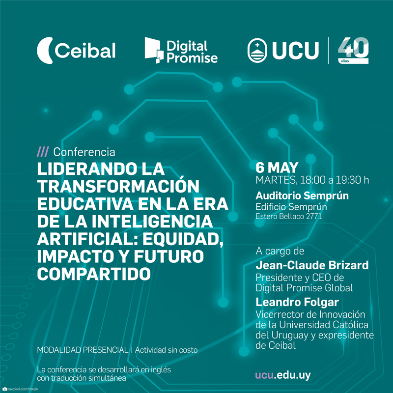 Departamento de Educación, UCU (@educacionucu) on Twitter photo 📢 ¡Conferencia imperdible!
🗓️ Martes 6 de mayo
🕕 A las 18:00 h
📍 Auditorio Semprún.
🎤 Con la participación de Jean-Claude Brizard y <a href="/leandro_folgar/">Leandro Folgar</a>
🌐 Presencial | Actividad sin costo
Organizan: <a href="/Ceibal_Uy/">Ceibal</a>, <a href="/DigitalPromise/">Digital Promise</a> y <a href="/UCUoficial/">Universidad Católica</a>
Info:👉 ucu.edu.uy 📢 ¡Conferencia imperdible!
🗓️ Martes 6 de mayo
🕕 A las 18:00 h
📍 Auditorio Semprún.
🎤 Con la participación de Jean-Claude Brizard y <a href="/leandro_folgar/">Leandro Folgar</a>
🌐 Presencial | Actividad sin costo
Organizan: <a href="/Ceibal_Uy/">Ceibal</a>, <a href="/DigitalPromise/">Digital Promise</a> y <a href="/UCUoficial/">Universidad Católica</a>
Info:👉 ucu.edu.uy