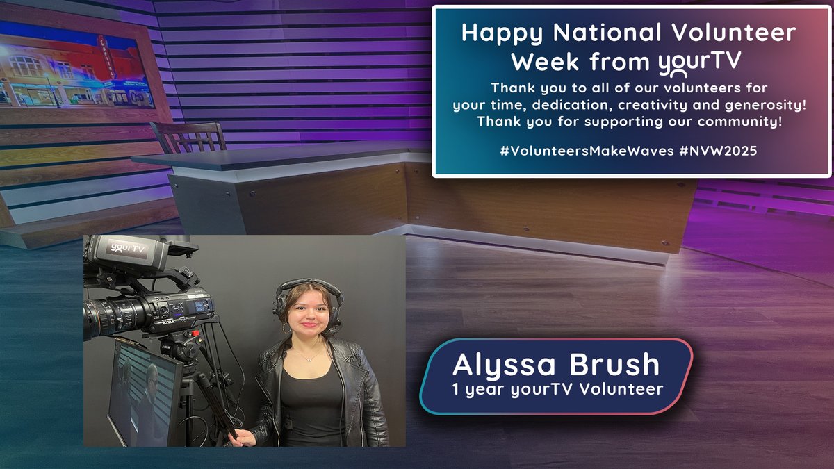 It's National Volunteer Week and we want to recognize Alyssa Brush who has been a volunteer at #yourtv for 1 year. Alyssa has worked camera at lawn bowling, lacrosse, debates &amp; has also done replay. Thank You Alyssa! #NVW2025 #volunteermakeswaves #yourvolunteers <a href="/cogeco/">Cogeco</a>