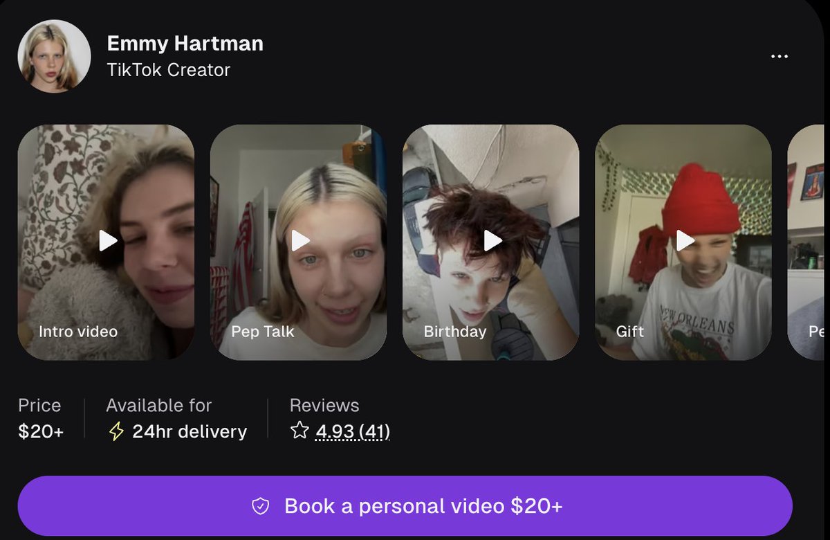 more of the world needs to know emmy hartman is on cameo and is $20