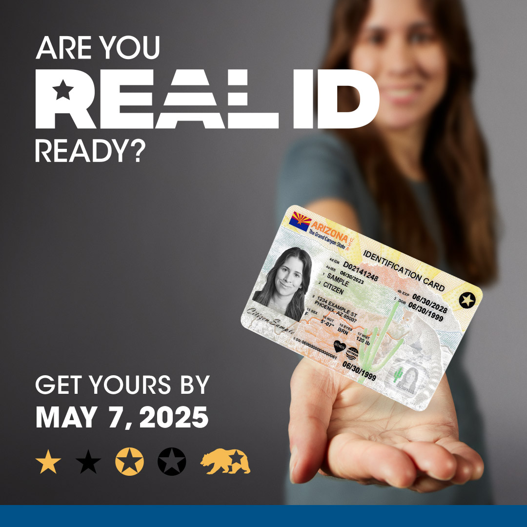 FlyFlagstaffAZ's tweet image. Starting May 7, 2025, you’ll need a REAL ID (or another TSA-accepted form of ID) to board domestic flights.
Don’t get grounded—check your license or state ID now.
✅ Learn more about REAL ID: tsa.gov/real-id
🧾 See all acceptable IDs: tsa.gov/id