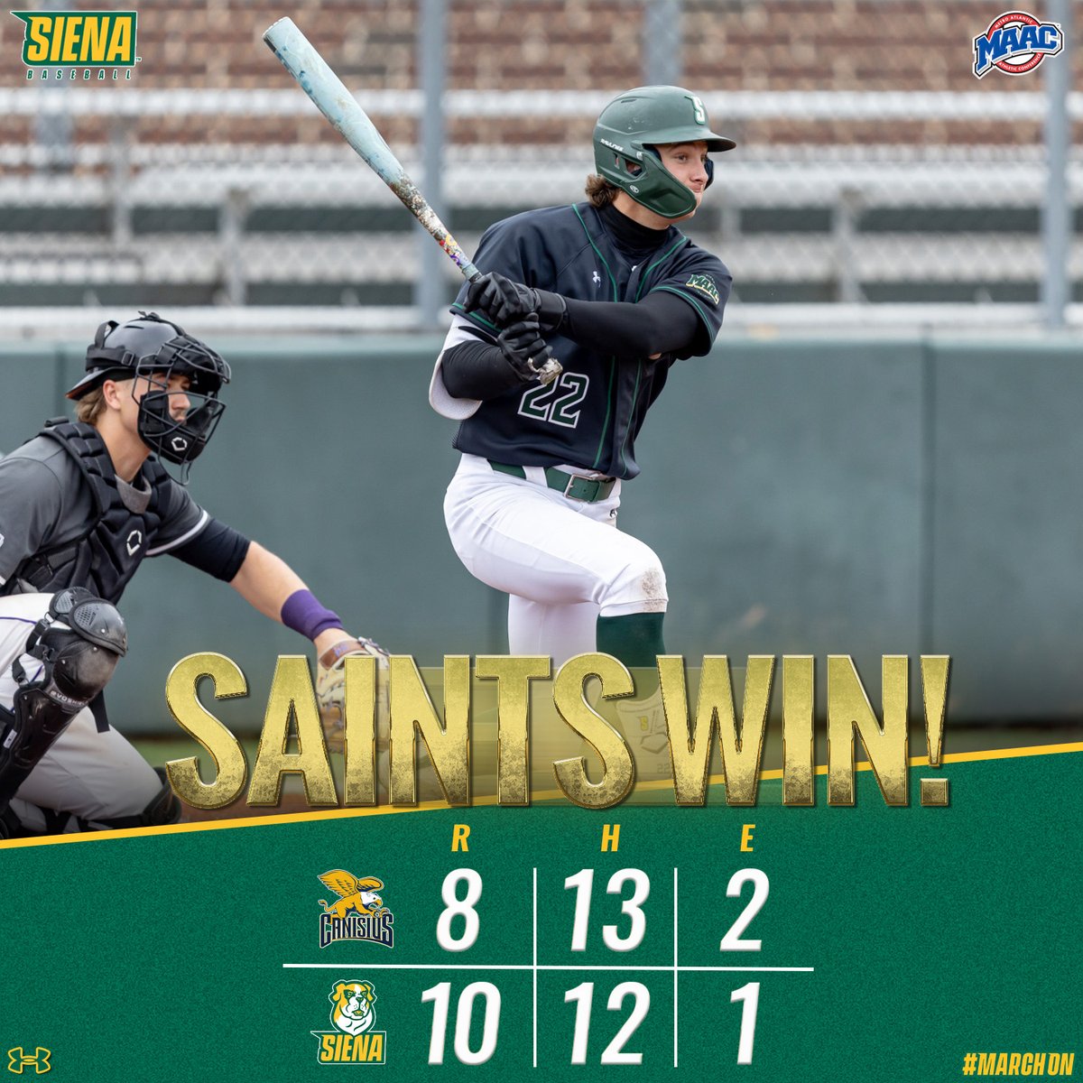 Make that 8⃣ for 8⃣ in series openers! 

Game ✌️ coming up here shortly 

#MarchOn x #SienaSaints x #MAACBaseball