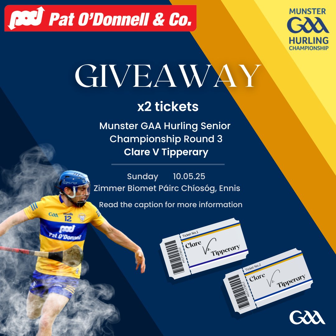 As the proud sponsors of Clare GAA, we are delighted to announce we are giving away 2 tickets to Clare v Tipperary! 🤩

To enter you must:
•Like this post
•Follow us
•Tag who you will bring in the comments

T&amp;Cs: Competition ends Friday 9th of May.
Multi-platform giveaway