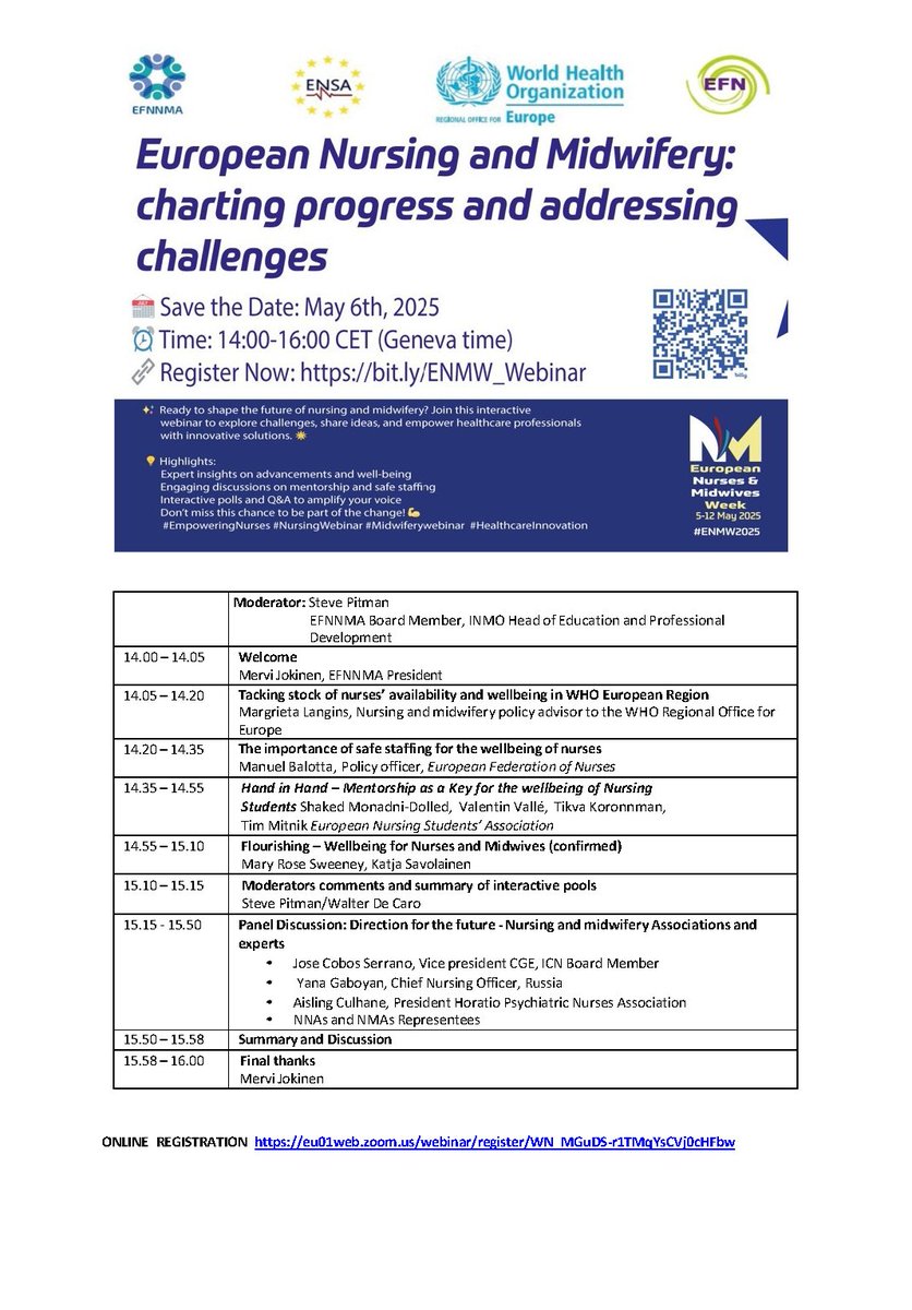 Nurses &amp; Midwives, the Future is in Your Hands! 🩺
Join us on May 6th for a transformative webinar that will empower you and shape the path ahead.
Dive into vital conversations on safe staffing, mentorship, and wellbeing with top European healthcare experts. Let's shape a