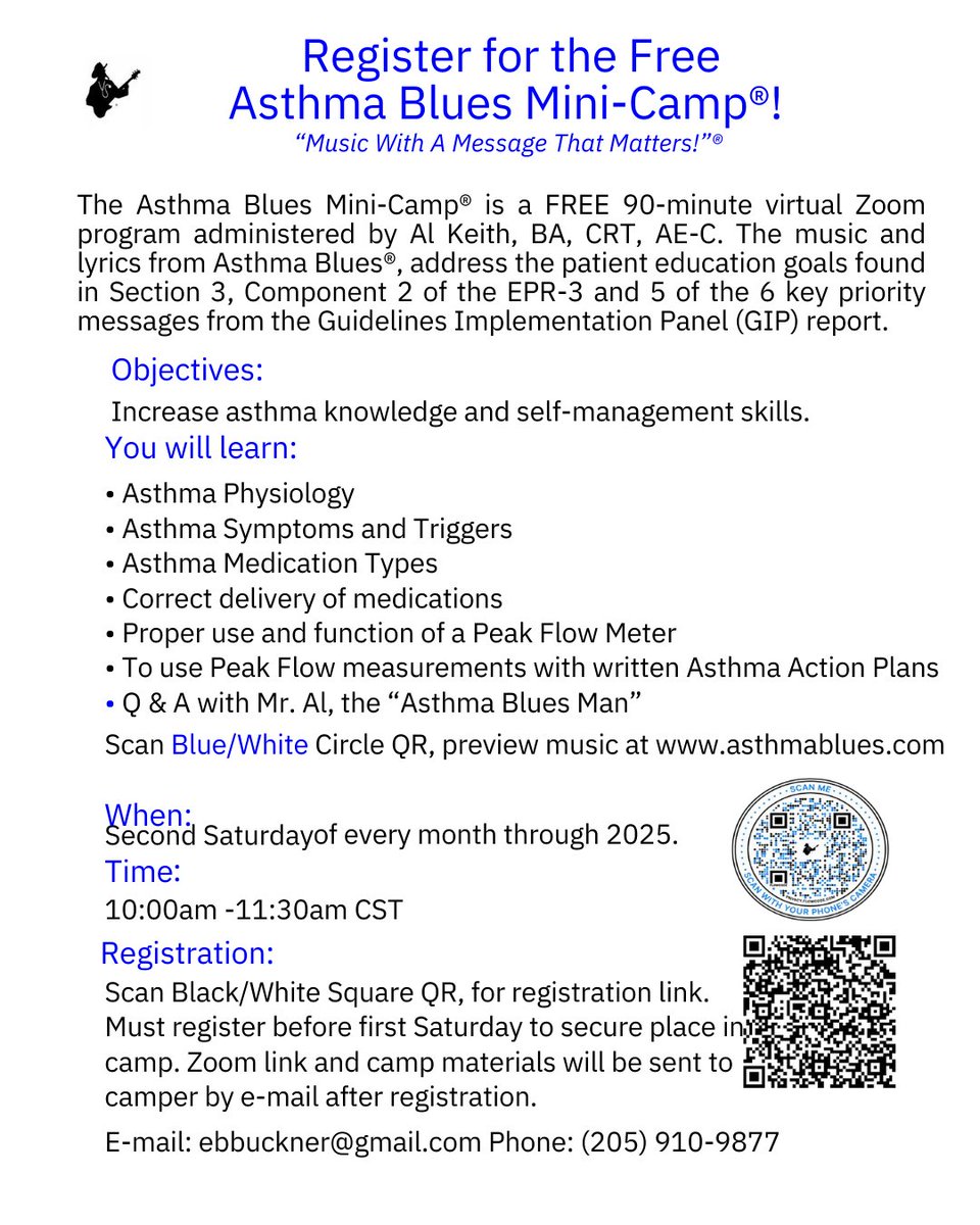 Reminder: Register by tomorrow for the next session of Asthma Blues Mini Camp happening on Saturday, May 10th!