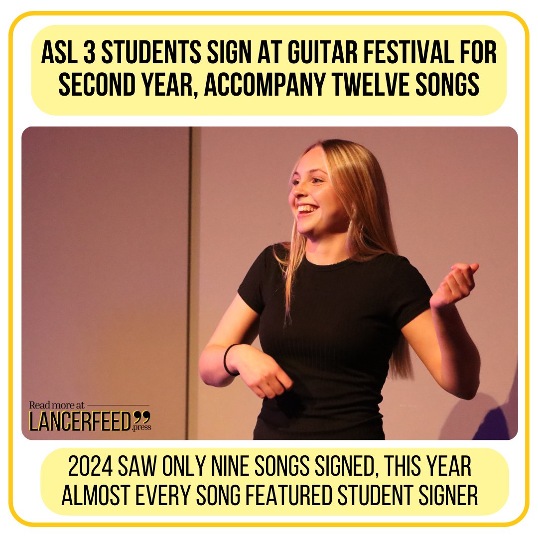 Starting in 2024, the annual Guitar Festival partnered with ASL 2 classes to have students sign alongside each song...

To see each performance accompanied by its student signer visit lancerfeed.press/features/2025/…

#connectedlancer