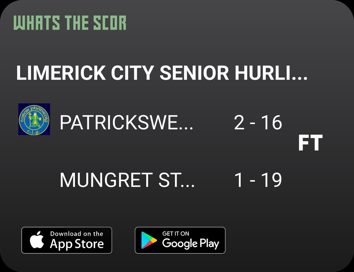 Patrickswell GAA & Camogie (@patrickswellgaa) on Twitter photo Get Live Score Updates straight to your phone, download Whats The Scor. Follow us on <a href="/WhatstheScor/">Whats The ScĂłr</a> Get Live Score Updates straight to your phone, download Whats The Scor. Follow us on <a href="/WhatstheScor/">Whats The ScĂłr</a>