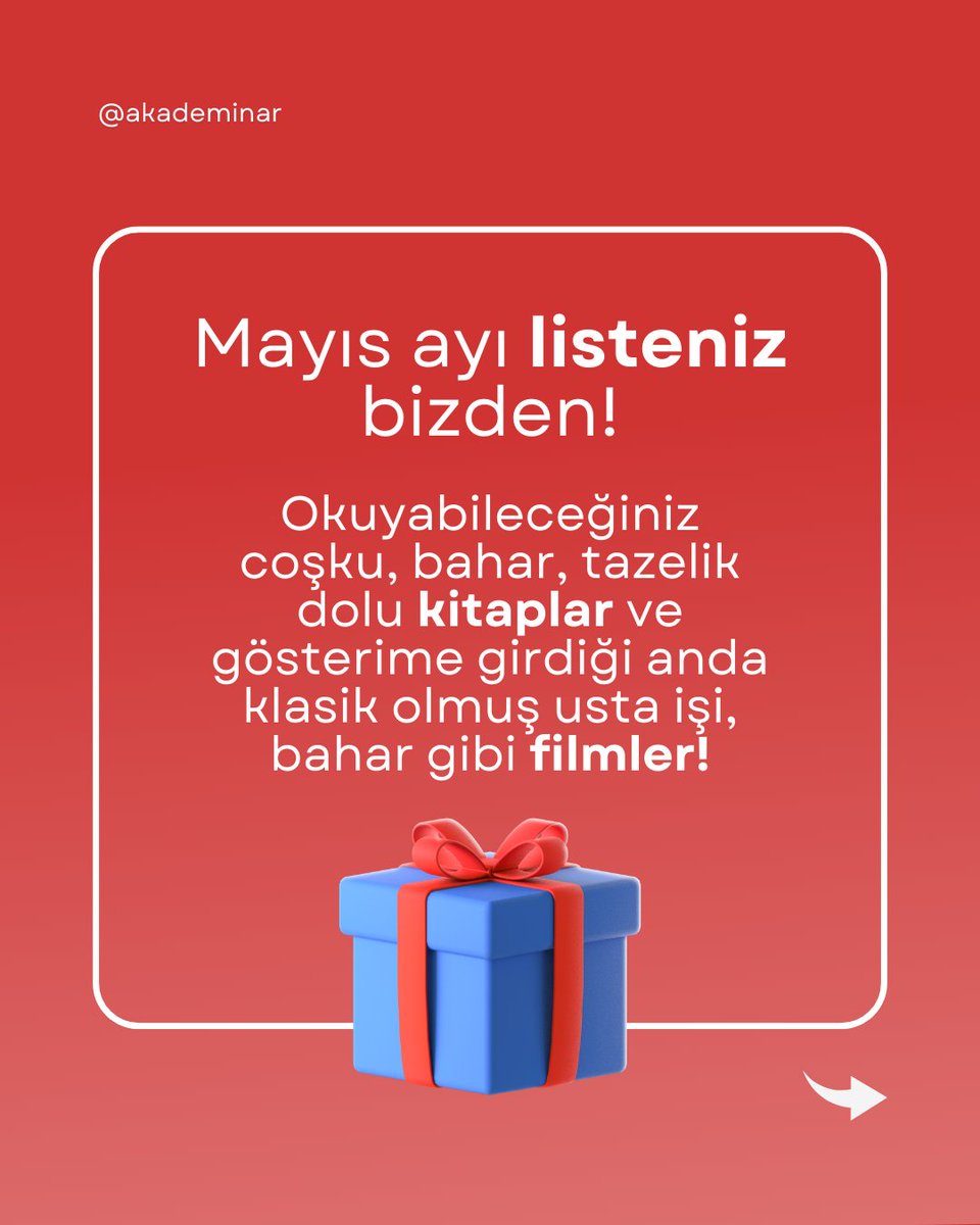 AkademiNar's tweet photo. Bu ay ne izleyeyim, ne okuyayım diye dertleriniz olmasın.

Biz çözdük o işi, buyrunuz.

https://t.co/pw0Srmq8v7 https://t.co/XBbF9uIfsu